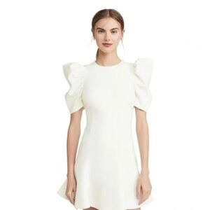 Likely Alia Women's Puff Sleeve Mini Dress Ivory Faux Leather Size 2 Party